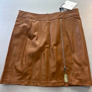 NWT Very J Brown Faux Leather Mini Skirt Zip Front Y2K Chic Netrual tones LARGE